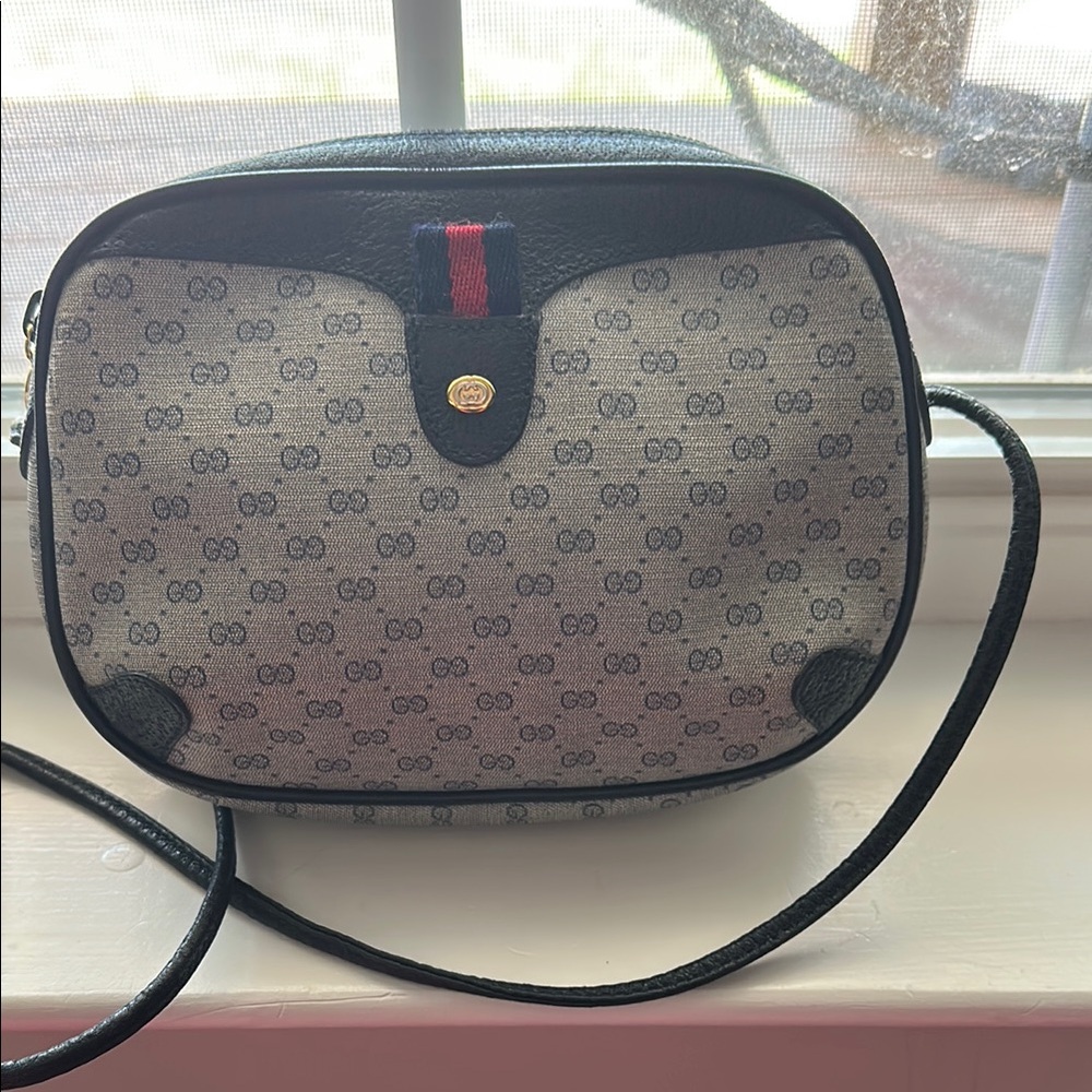 Gucci Black and Gray Crossbody Bag with Leather Trim